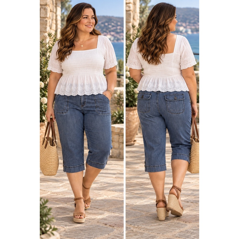 Lee Comfort Waistband Capri Jeans Women 18W Blue Denim Stretch Utility Plus